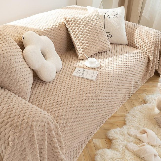 Weiches Plüsch-Samt-Sofa-Handtuch als warmer Couchbezug und Überwurf für 1-3-Sitzer, Farbe: Beige, B/T: 180 x 420 cm - Bild 1
