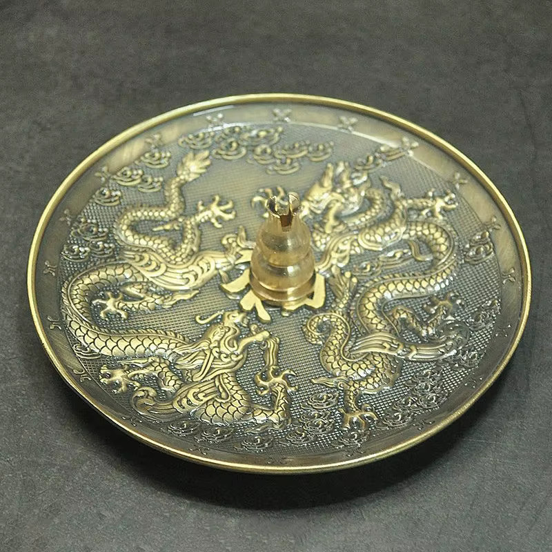WHPHous Räuchertablett Drache und Phönix aus Bronze mit Zwölf Sternzeichen als Räucherstäbchenhalter und Räuchergefäß in Antik-Optik - Bild 4