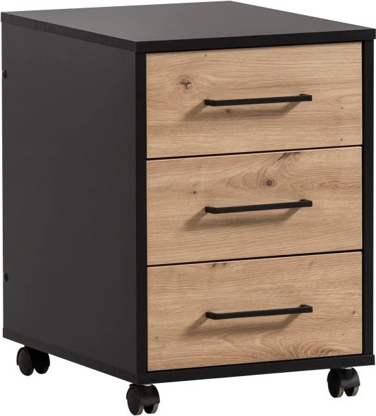 PROREGAL Rollcontainer Raven mit 3 Schubladen in Eiche-dunkel und Schwarz, H x B x T: 57 x 40 x 50 cm - Bild 1