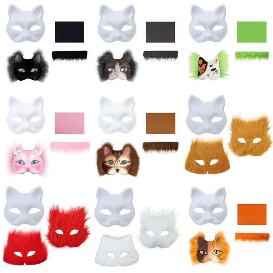 Aunel Katzenmasken-Set aus Papier und Kunstfell, weiß - Bild 3