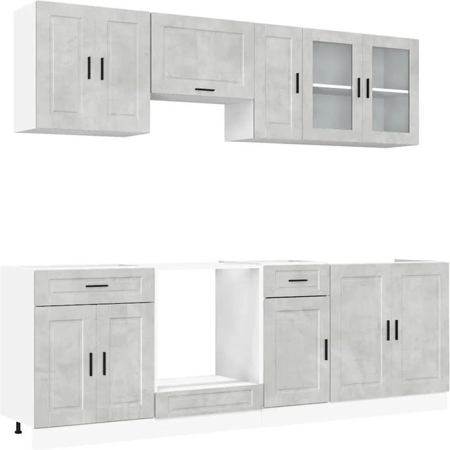 vidaXL Küchenschrank-Set Porto, 8-teiliges Set in Betongrau aus Holzwerkstoff mit Glastüren - Bild 1
