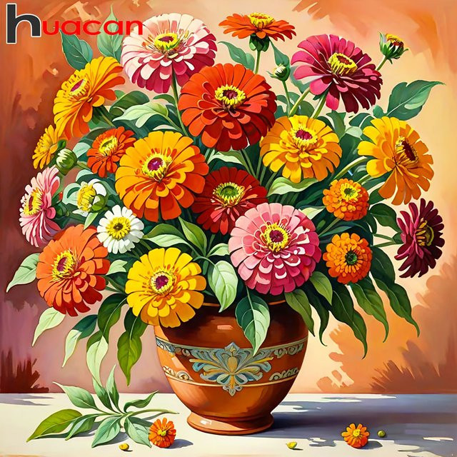 Huacan 5D DIY Diamantmalerei Gänseblümchen-Vase mit runden Steinen in Multicolour, B/H: 20 x 20 cm - Bild 1