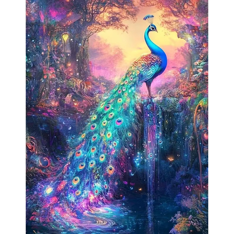 HUACAN Malen nach Zahlen, Pfau, Tier, DIY-Gemälde-Set, bunt - Bild 3