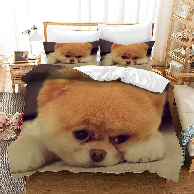 Bettwäsche Set Zwergspitz mit 3D Hundemotiv von Your Warm Home, braun, Polyester, B/H: 150 x 200 cm - Bild 1
