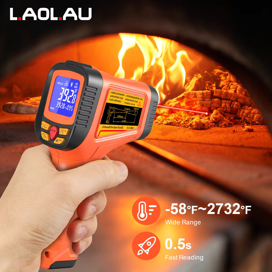Professionelles Industrielles Infrarot-Thermometer in Orange mit DATA-Speicher und berührungsloser Temperaturmessung von -58 ℉ bis 2732 ℉ - Bild 4