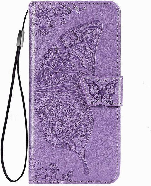 Schmetterling Leder Klapphülle Geldbörse für Samsung Galaxy A35 5G A54 A53 A14 A13 A25 A34 A33 A15 A55 A56 A36 A17 A16 A26 A23 A32 A57 A37 A27 A15 in Lichtlila - Bild 1