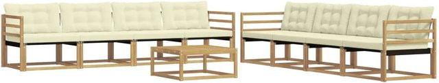 vidaXL Outdoor-Sofagarnitur aus Akazienholz mit Textilene und Kissen, 9-teiliges Set in Weiß und Creme, B/T/H: 79 x 79 x 37 cm - Bild 1