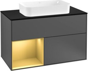 V&B Waschtischunterschrank Finion 100 mit Wandbeleuchtung und Regal in Anthrazit, Breite: 100 cm, Tiefe: 50,1 cm, Höhe: 50,1 cm - Bild 1