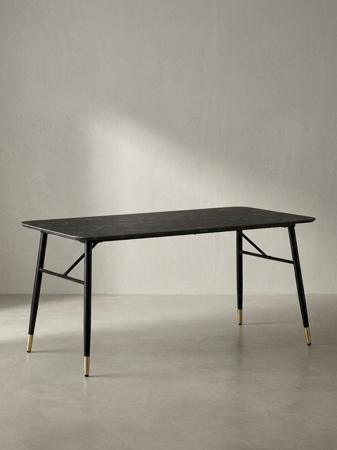 Moderner Esstisch von KADIMA DESIGN in Marmoroptik und Schwarz mit Metallgestell, Rechteckig, B/T/H: 120 x 60 x 76 cm - Bild 1