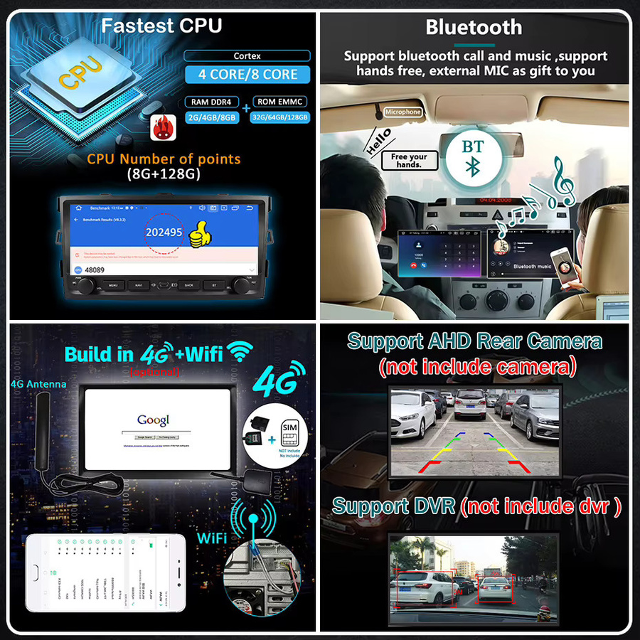 Naviunit Android 15 Autoradio mit 10,26 Zoll Bildschirm für Toyota Auris und Corolla 2006-2012, 8-Kern Wireless Carplay, Bluetooth und GPS, Schwarz - Bild 6