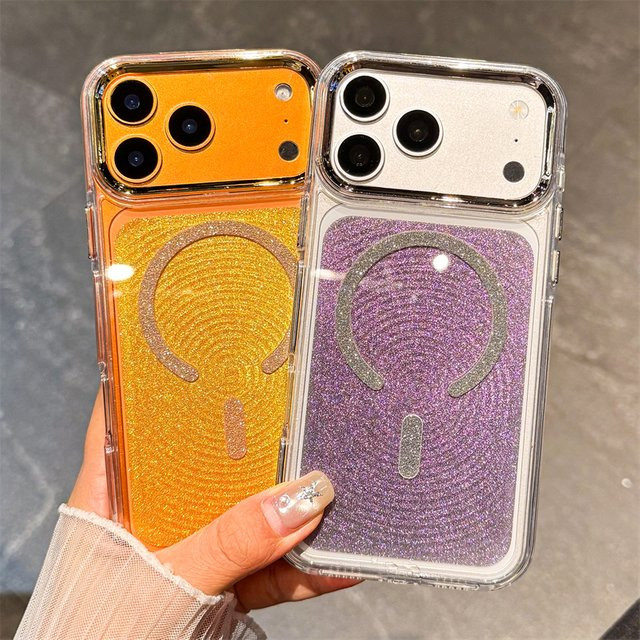 SUNWARD Milchstraßen-Glitzer-Magnet-Hülle für iPhone 17 16 15 14 13 Pro Max mit MagSafe Unterstützung, stoßfeste Abdeckung in Silber und Multicolour - Bild 1
