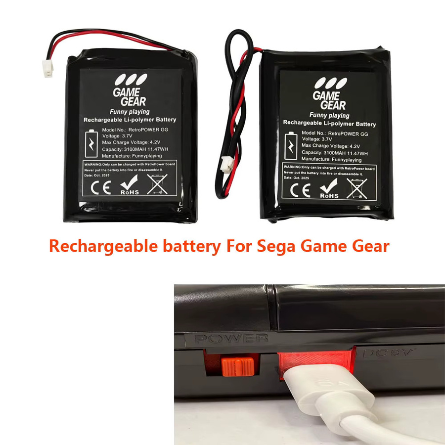 Sega Game Gear Li-Ion Akku Modul mit USB-C Ladeport, 6200 mAh, Schwarz - Bild 2