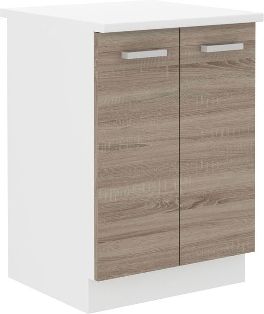 Küchen Unterschrank Dave 240 Eiche Sonoma Trüffel mit Einlegboden und Scharniertüren, Breite: 60 cm - Bild 1