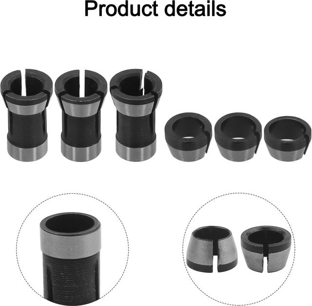 Vibratite Spannzangen-Adapter Set 6-teilig in Silber für Gravurmaschinen und elektrische Router, Durchmesser: 6 mm, 6,35 mm und 8 mm - Bild 1