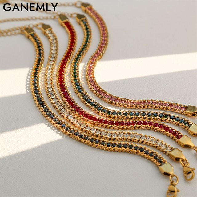 GANEMLY Armband Edelstahl, Zirkonia, Gold, Damen - Bild 1