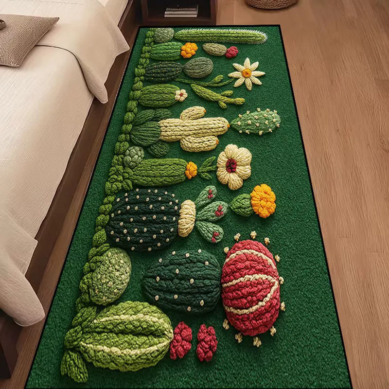 VIKAMA 3D-Kaktus-Teppich in Grün, rutschfester Boho-Teppich für Schlafzimmer und Flur - Bild 5