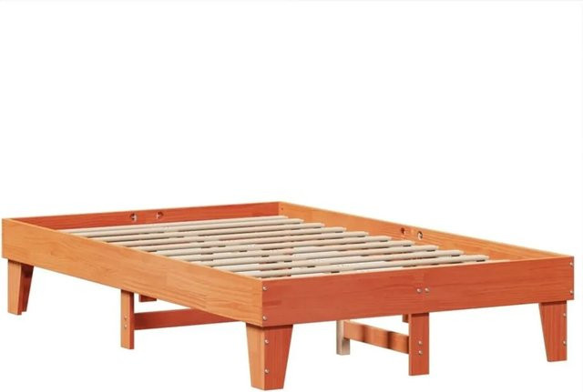 vidaXL Massivholzbett aus Kiefernholz in Wachsbraun, rustikales Bett ohne Matratze, B/T: 138,5 x 190 cm - Bild 1