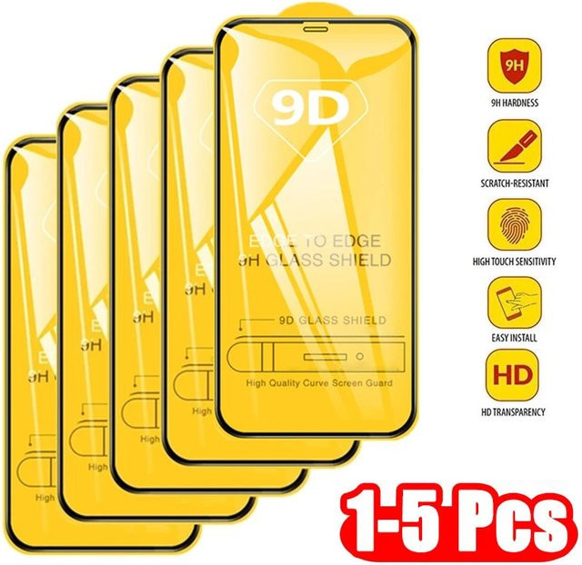 9D Gehärtete Glas Displayschutzfolie für Apple iPhone 15 14 13 12 11 Pro Max XR XS 8 7 6 Plus in Transparent mit vollständiger Abdeckung und Kratzschutz - Bild 1