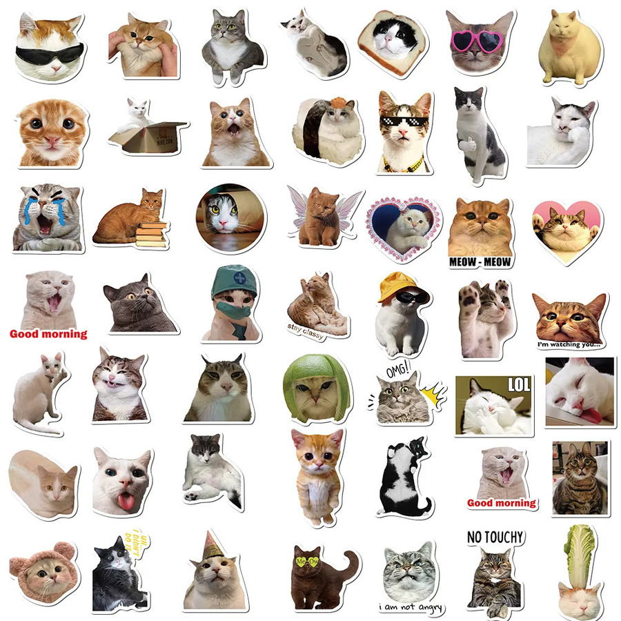 Rspctou Katzen-Meme Aufkleber Set, bunte Cartoon-Graffiti-Sticker für Computer, Koffer und Handy, wasserfest und dekorativ - Bild 5