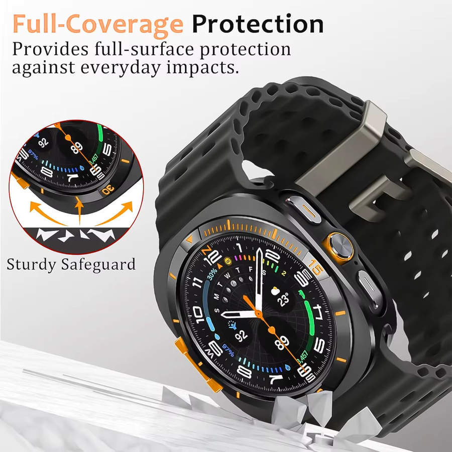 CAOWTAN Metall-Schutzhülle für Samsung Galaxy Watch Ultra 47mm mit PC-Hülle in Schwarz und Orange - Bild 4