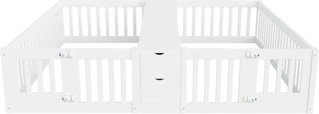 Merax Kinder Hochbett aus Holz und MDF mit zwei Etagen, Schubladen und Sicherheitsgitter, Farbe Weiß/Grau, B/T/H: 90 x 200 x 204 cm - Bild 1