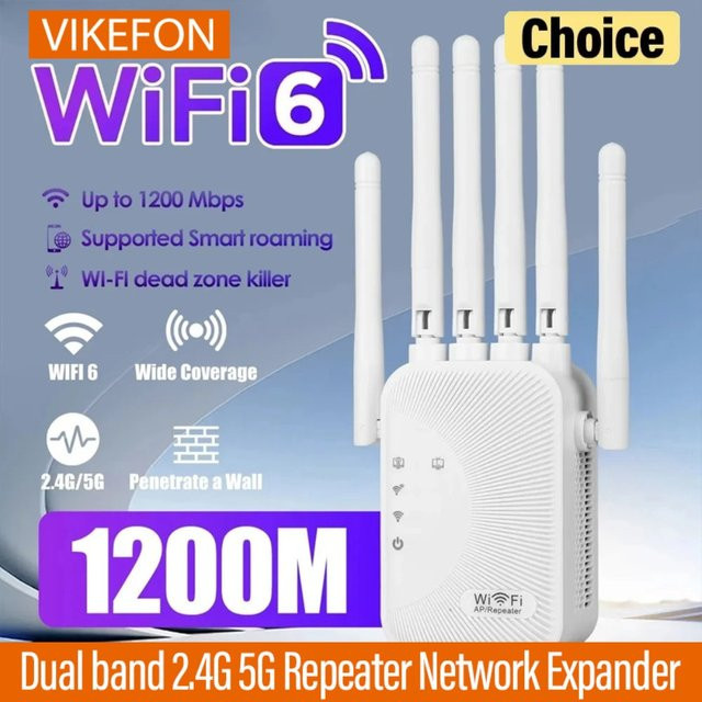 VIKEFON Dual Band Wifi Verstärker 1200Mbps 2,4G und 5G Repeater in Weiß - Bild 1