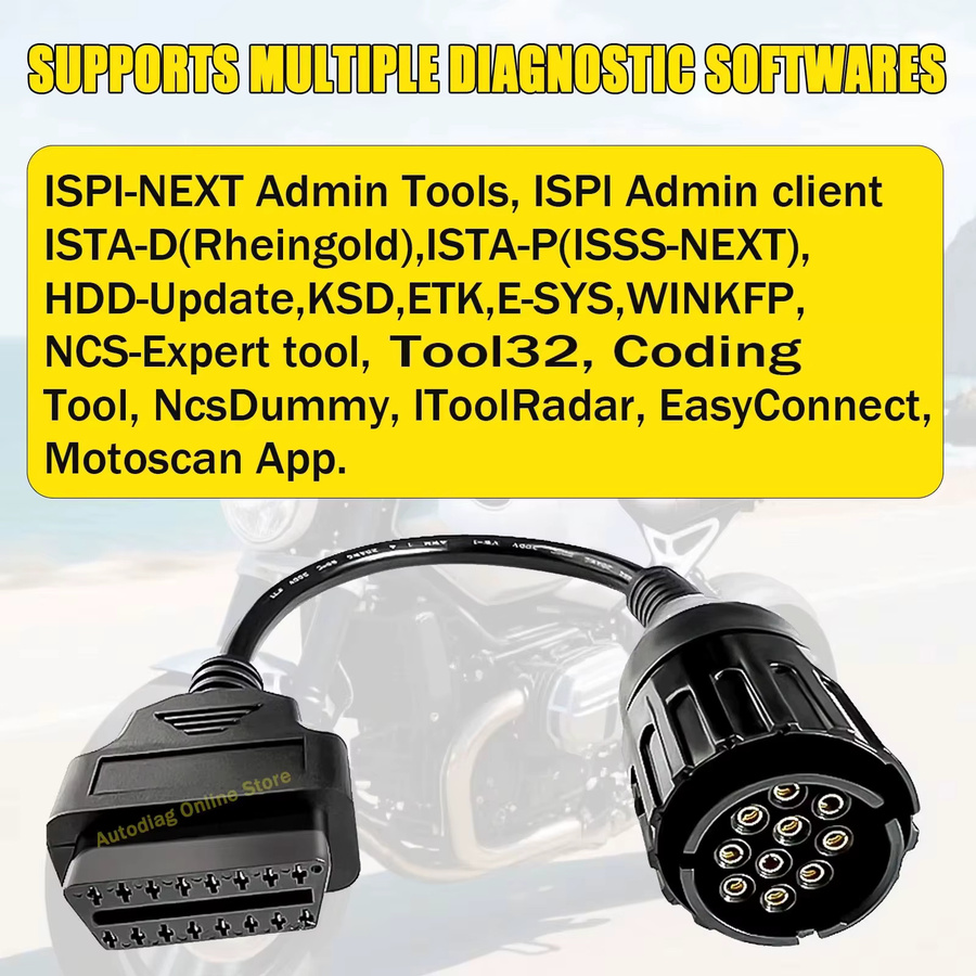 OBD2-Adapterkabel 10-polig auf 16-polig für BMW F800GS S1000 R1200GS zur Diagnose mit ISTA EYES Software in Schwarz und Silber - Bild 4