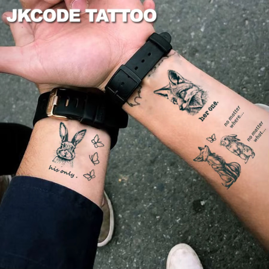 JKCODE TATTOO Paar-Set Hasen- und Fuchs-Tattoo-Aufkleber, Wasserfest - Bild 2