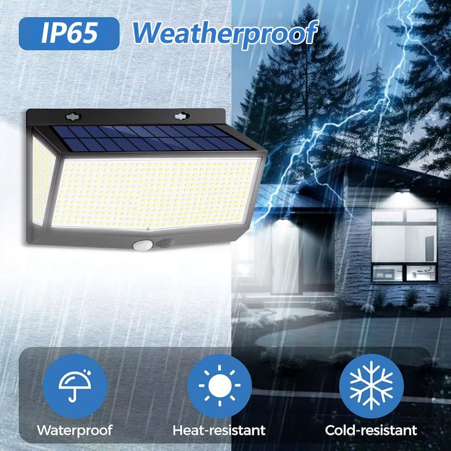 Superhelle Solar-LED-Wandleuchte mit 528 LEDs und Bewegungssensor, wasserdichte Solar-Flutlichtleuchte mit 3 Beleuchtungsmodi für den Außenbereich - Bild 5