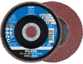 PFERD TOOLS POLIFAN Fächerscheibe PFC konisch A80 SG STEELOX für Stahl und Edelstahl, Durchmesser: 125 mm, Bohrung: 22,23 mm, Farbe: Mehrfarbig - Bild 1