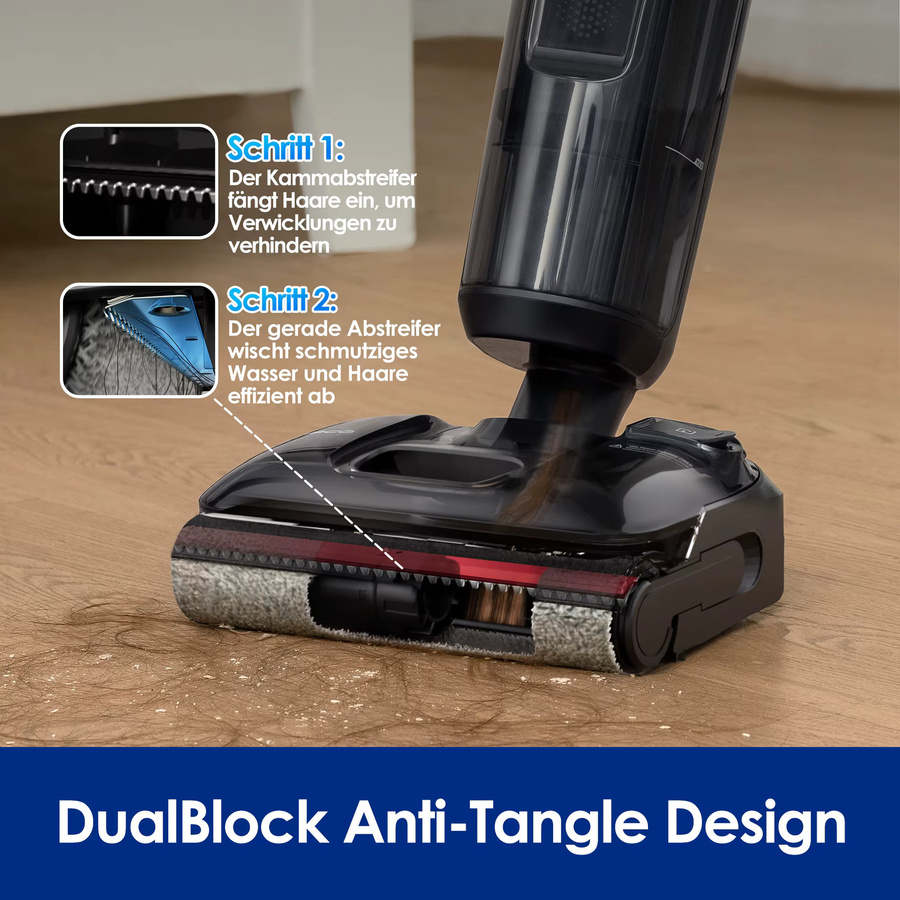 Tineco Floor ONE S7 Stretch Ultra Nass Trockensauger in Schwarz mit 180 Grad Lay-Flat Funktion, 85 Grad Celsius Flashdry Selbstreinigung, 50 Minuten Laufzeit, DualBlock Anti-Tangle und Kantenreinigung - Bild 2