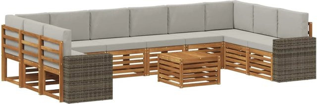 vidaXL Outdoor-Sofagarnitur L-Form aus Akazienholz mit 11 Teilen in Natur und Hellgrau - Bild 1
