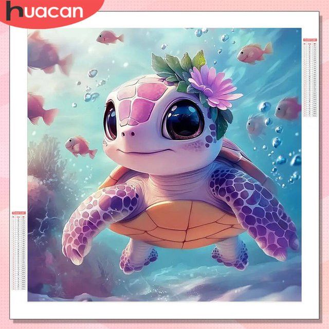 HUACAN 5D Diamantgemälde Schildkröte als Wanddekoration mit bunten runden Strasssteinen und Mosaik-Effekt - Bild 1