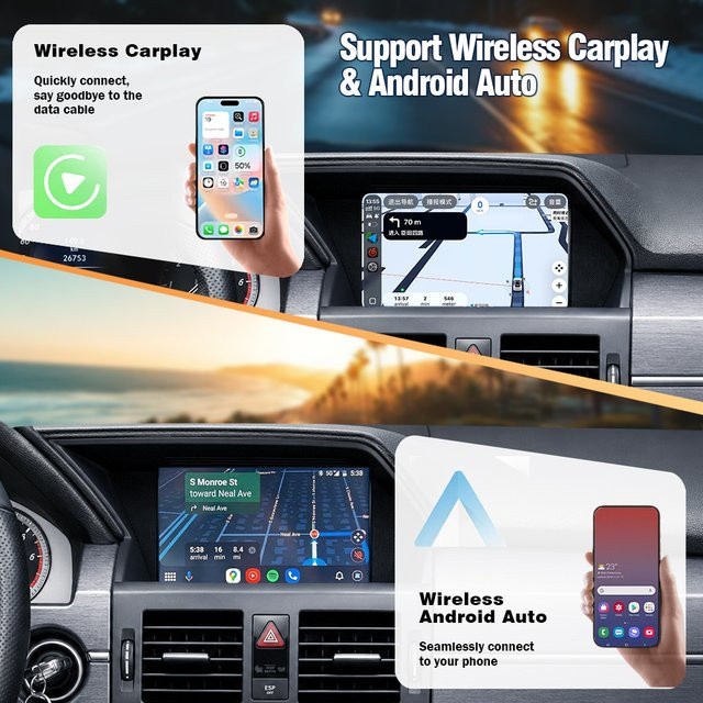 UTOTOP Kabelloser Apple CarPlay und Android Auto Decoder für Mercedes-Benz C-Klasse W204, E-Klasse W212 und GLK X204 mit NTG4.0 Original Bildschirm, Schwarz - Bild 1