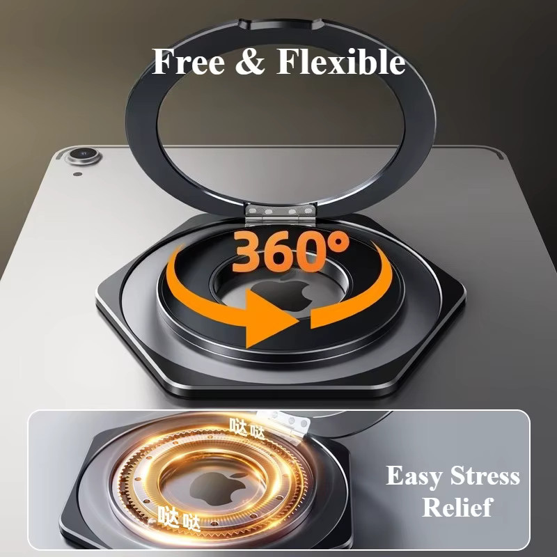 Oatsbasf Magnetischer Tablet-Halter aus Metall in Schwarz mit 360 Grad drehbarem Ringständer und selbstklebender Halterung für iPad und andere Tablets - Bild 3