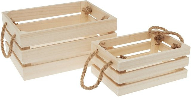 VBS Holzkisten mit Latten 2er-Set in Beige für deine Landhaus-Deko, B/T/H: 27,0 x 20,0 x 13,0 cm - Bild 1