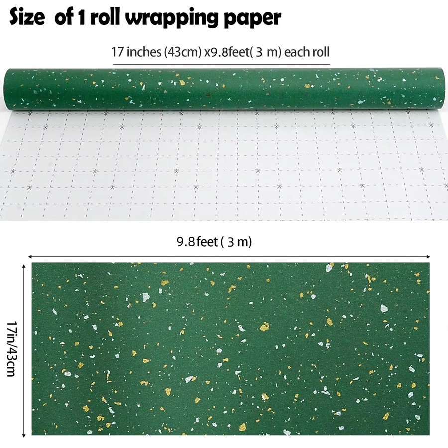 Geschenkpapierrolle mit Grün-Gold-Folien-Design für Feiertage, Geburtstage und Hochzeiten, Breite: 43,18 cm, Länge: 304,8 cm - Bild 2