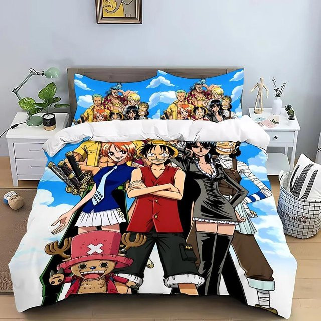 One Piece Luffy Bettwäsche-Set 3-teilig aus Mikrofaser für Kinder, Motiv Anime Junge, Mehrfarbig, B/H: 70 x 133 cm - Bild 1