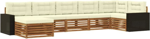 vidaXL Outdoor-Sofagarnitur aus Massivholz Akazie in U-Form mit 7 Kissen in Natur und Creme - Bild 1