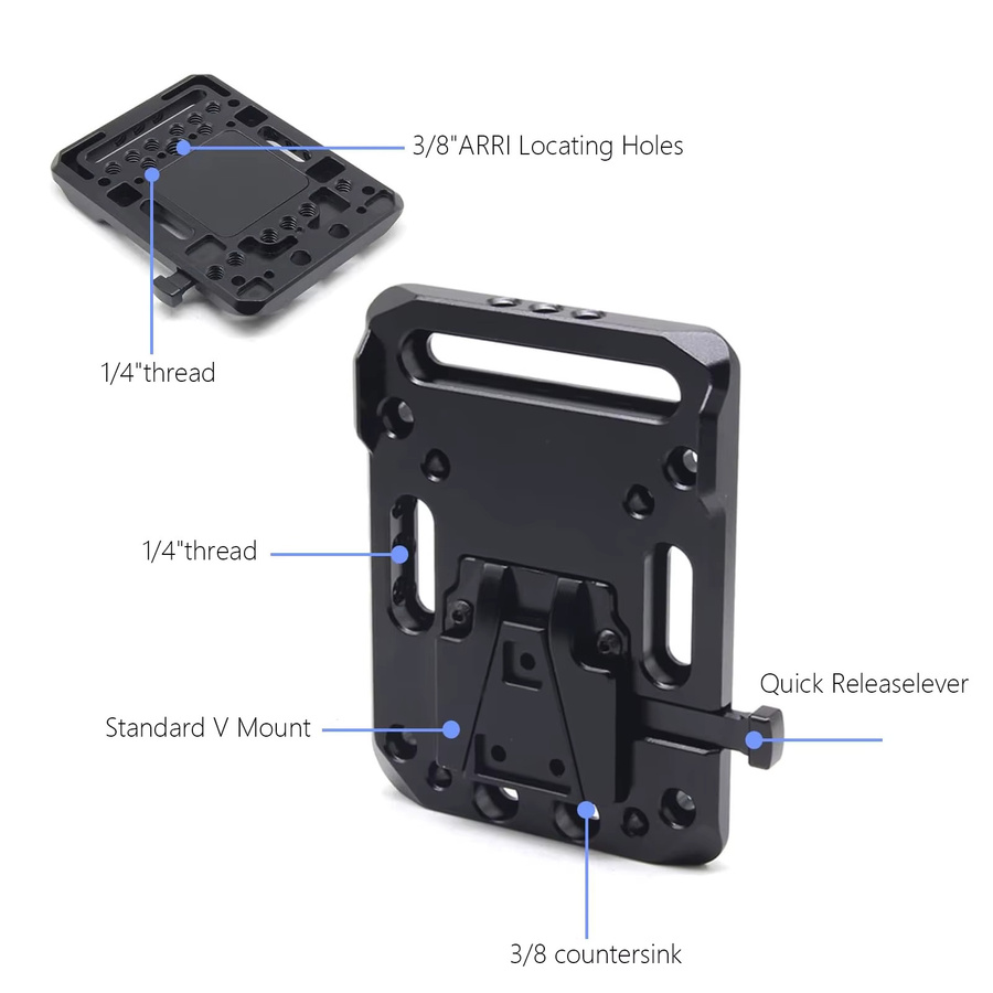 Probty V-Mount Batterieplatte mit 1/4"-20 und 3/8"-16 Gewindelöchern in Schwarz - Bild 3