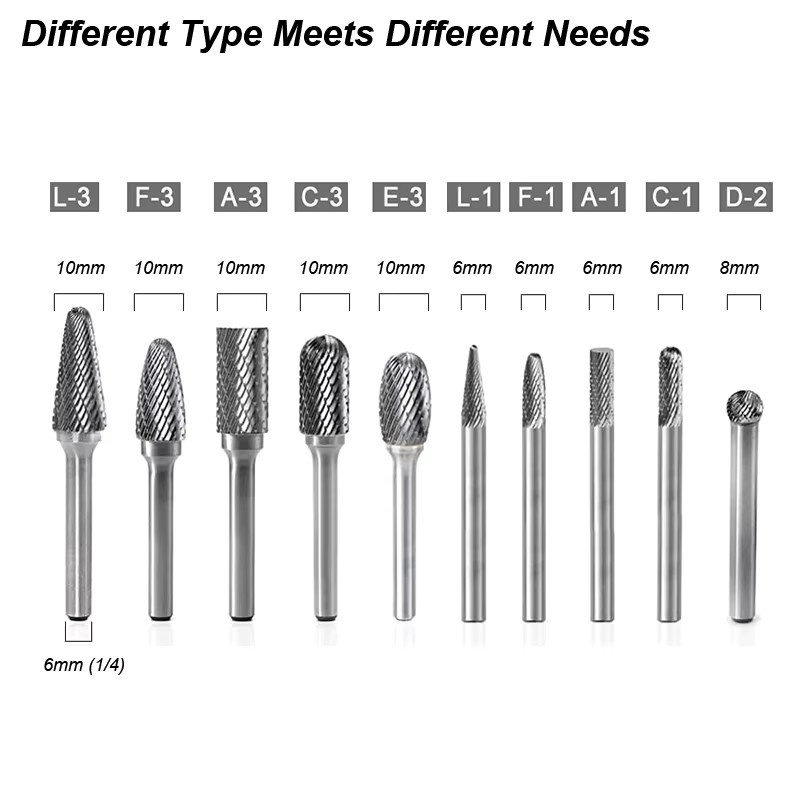 atooltour Wolframkarbid-Fräser-Set in Silber mit 6mm Schaft, Doppelschnitt Rotationsfeilen für Metall und Holz - Bild 2