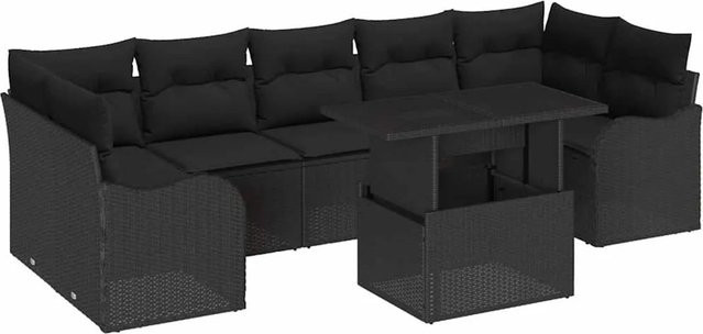 vidaXL Garten-Sofa-Set 8-teilig aus Poly-Rattan in Schwarz mit Kissen und Tisch - Bild 1