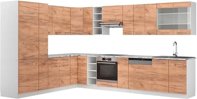 Vicco Fame-Line Eckküche Goldkraft Eiche Weiß mit Marmor-Optik B/T/H: 347 x 257 cm - Bild 1