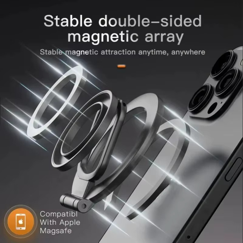 XIKCU Dual-Mode Magnetischer Ringständer für MagSafe iPhone 14 15 16 Pro Max in Schwarz - Bild 2