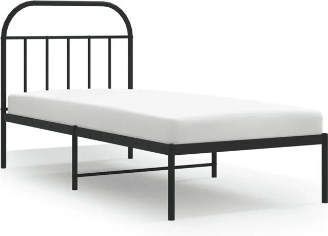 vidaXL Bettgestell aus Metall mit Kopfteil in Schwarz, B/T/H: 90 x 190 cm - Bild 1