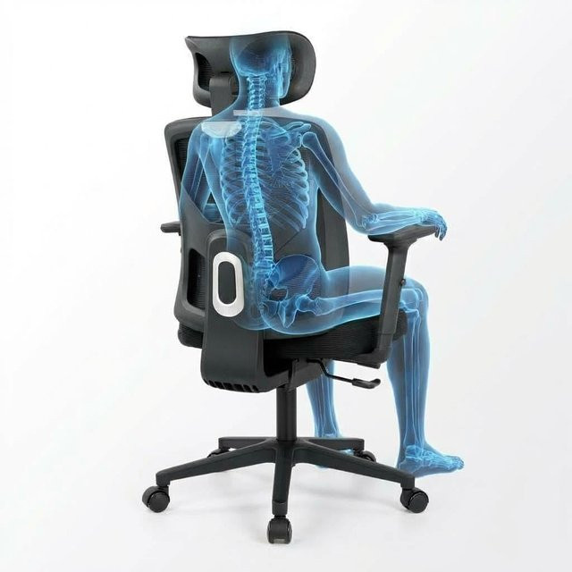 HiMISS Ergonomischer Bürostuhl aus Netzstoff in Schwarz mit Kopfstütze, Lendenwirbelstütze und hochklappbaren Armlehnen - Bild 1