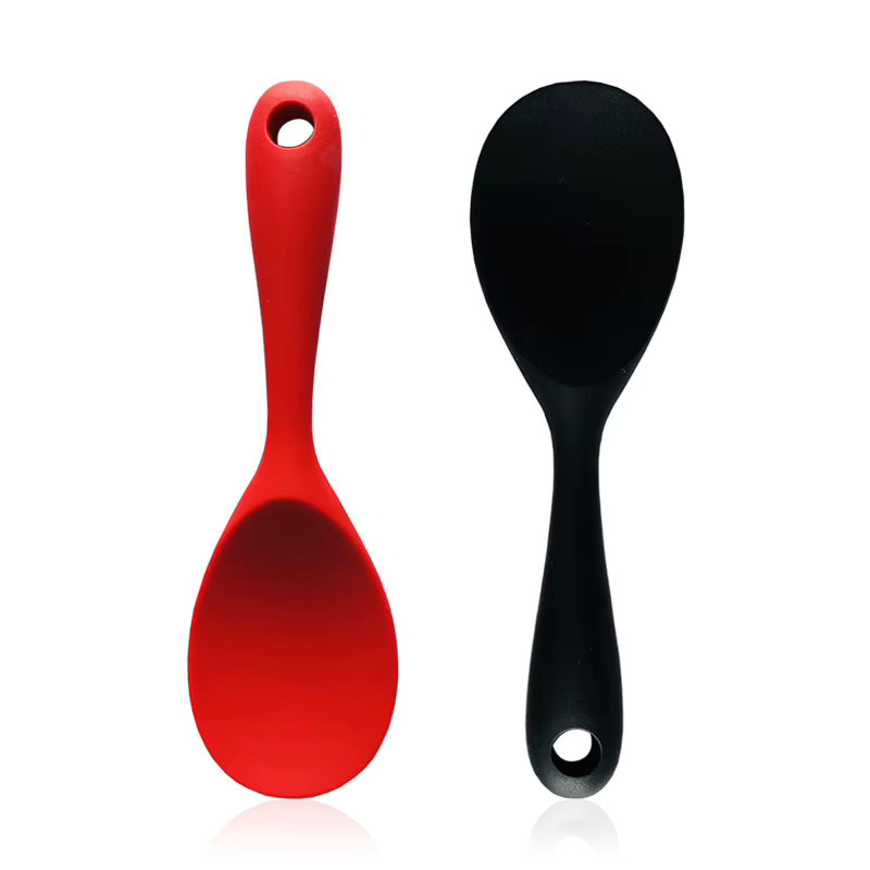 Antihaftbeschichteter Silikon-Reislöffel mit Löchern und Aufhängeschlaufe für Reiskocher, Schwarz oder Rot, Länge: 22,5 cm - Bild 4