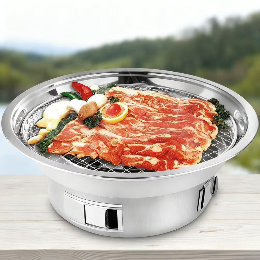 KOSUN Rauchfreier Holzkohle-Grilltopf aus Edelstahl in Silber, tragbarer BBQ-Grill mit Antihaftbeschichtung, B/T/H: 34,5 x 34,5 x 12,0 cm - Bild 5