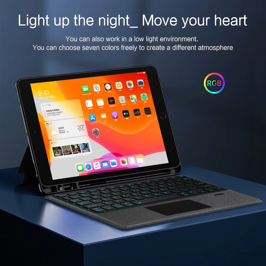 LFOIQN Tastaturhülle für iPad 10,2 Zoll (7., 8. und 9. Generation), iPad Air 3 und iPad Pro 10,5 Zoll, magnetisches Smart Cover mit Hintergrundbeleuchtung in Schwarz - Bild 4