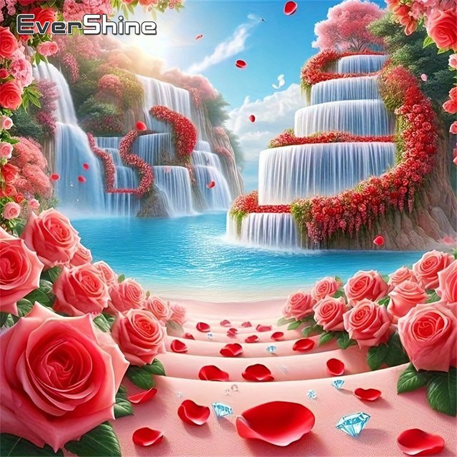 EverShine Diamant-Stickerei DIY Landschaftsmosaik mit Rosen-Motiv in Multicolour, Breite: 20 cm, Höhe: 20 cm - Bild 1